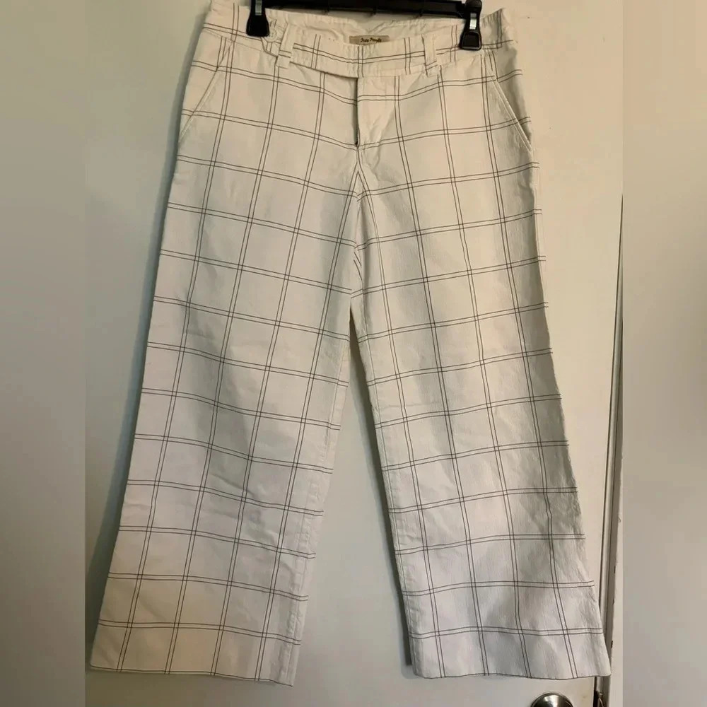 Free People Womens Wide Leg Black White Brown Plaid Hemmed Crop Sz 6 Tab Closure